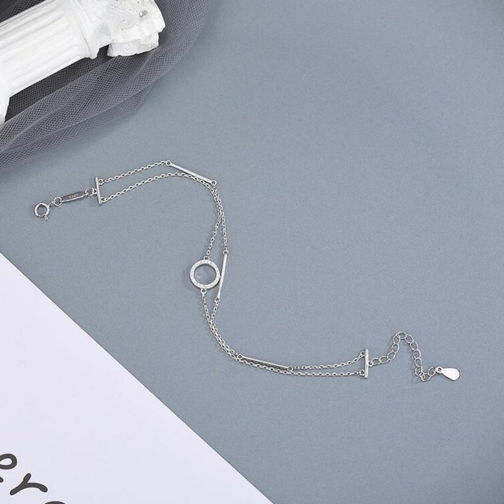 925 Sterling Silver Diamond Circle Bar Bracelet E - Picture 8 of 8
